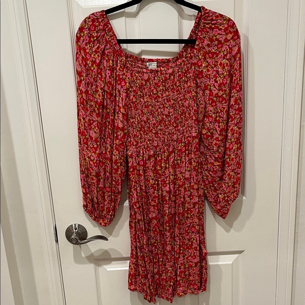Billabong Floral Red Smocked Dress